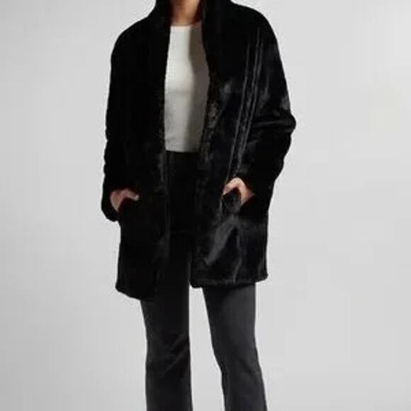 Express Jackets & Blazers - EXPRESS Black Faux Fur Coat Plush Mid Length Winter Jacket